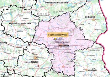 Pooenie Pomiechwka na tle wojewdztwa mazowieckiego/ Podkad mapy: Geoportal