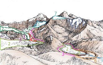 Schemat lodowca alpejskiego/ projekt: Sawomir Lamparski, rysunek: Halina Galera