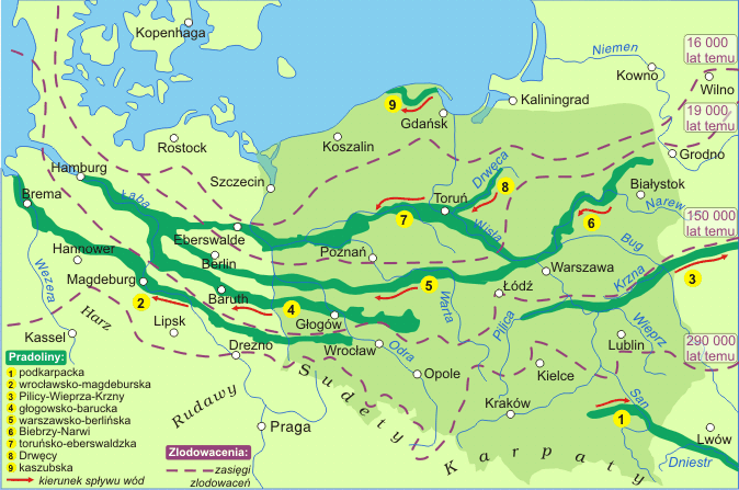 Przebieg pradolin na terenie Polski Przebieg pradolin na terenie Polski