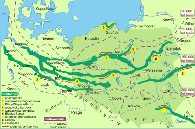 Przebieg pradolin na terenie Polski