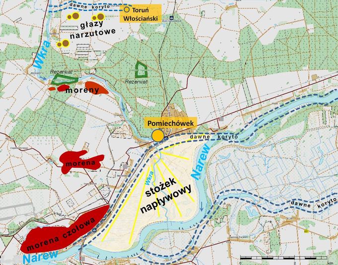 Formy geomorfologiczne w okolicach Pomiechówka/ Podkład mapy: Geoportal