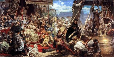 Jan Matejko-Zawieszenie dzwonu Zygmunta na wieży katedry w roku 1521 w Krakowie/ Źródło: Wikipedia Jan Matejko-Zawieszenie dzwonu Zygmunta na wieży katedry w roku 1521 w Krakowie/ Źródło: Wikipedia
